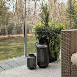 Artificial plant and purple flower outdoor planter, 55″