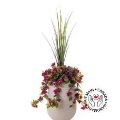 Artificial purple bougainvillea in a grey terrazzo beige pot, 55"