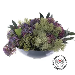 Artificial purple hydrangea and grass centerpiece