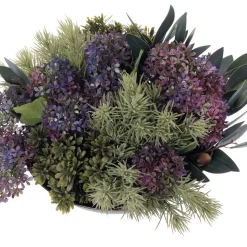 Artificial purple hydrangea and grass centerpiece