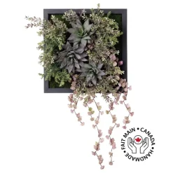 Artificial purple succulent frame, 12 x 12"