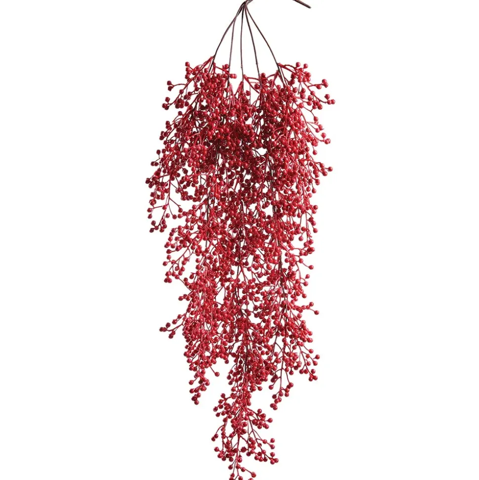 Artificial red berry hanging branch, 33″