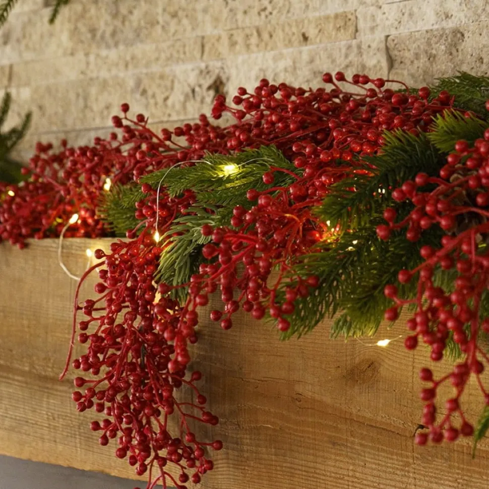 Artificial red berry hanging branch, 33″