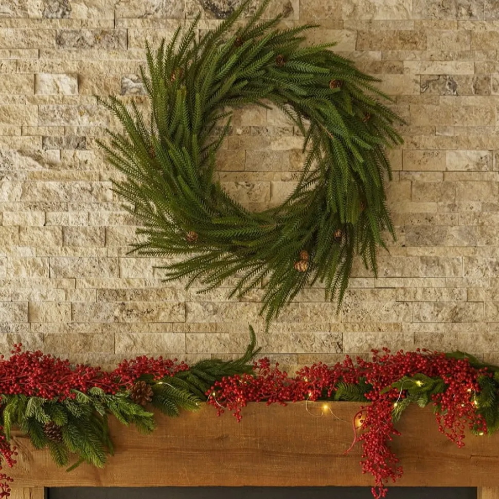 Artificial red berry hanging branch, 33″