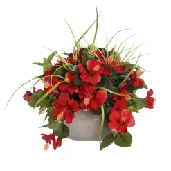 Artificial red hibiscus outdoor centerpiece, 14 x 20″