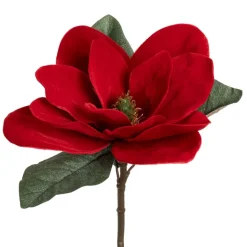 Artificial red magnolia flower on stem, 30"