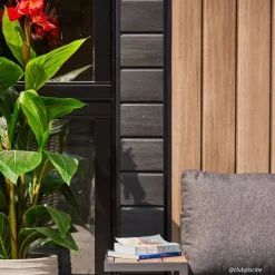 Artificial red outdoor canna in a grey terrazzo beige pot, 62