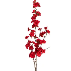 Artificial red plum blossom stem, 36"