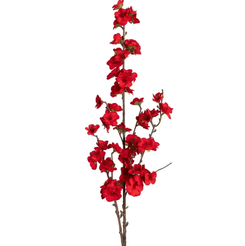 Artificial red plum blossom stem, 36"