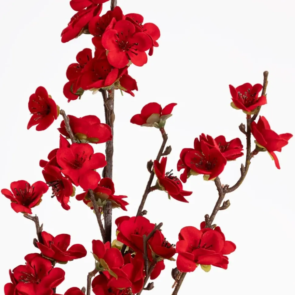 Artificial red plum blossom stem, 36"