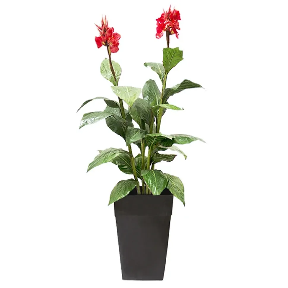 Artificial red potted outdoor canna, 62"