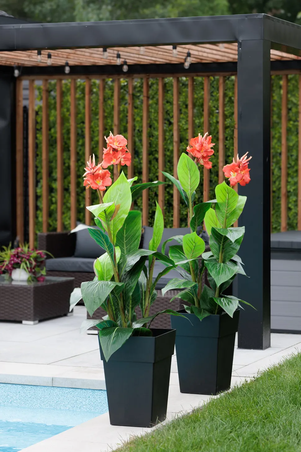 Artificial red potted outdoor canna, 62"