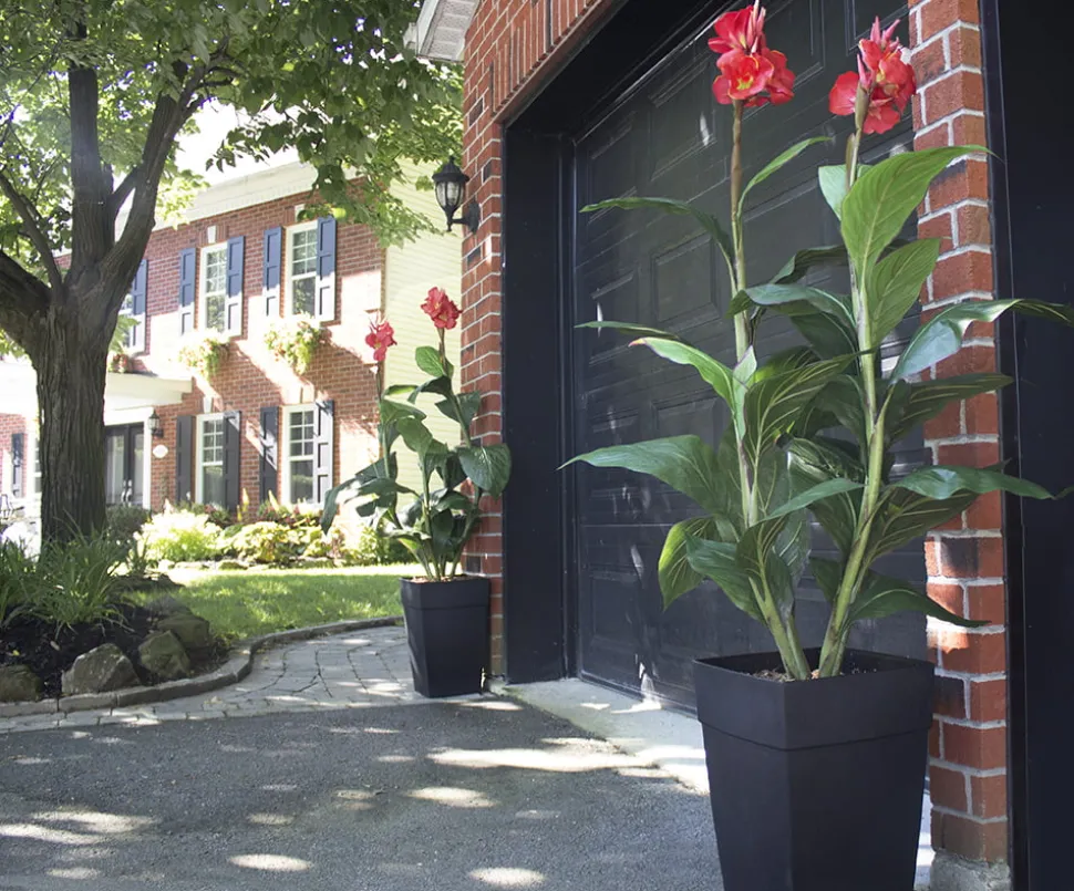 Artificial red potted outdoor canna, 62"