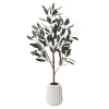 Artificial small olive tree in white pot, 31″