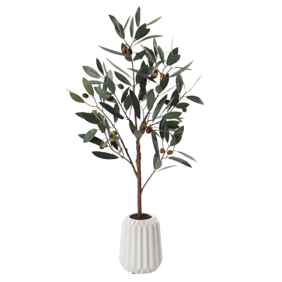 Artificial small olive tree in white pot, 31″