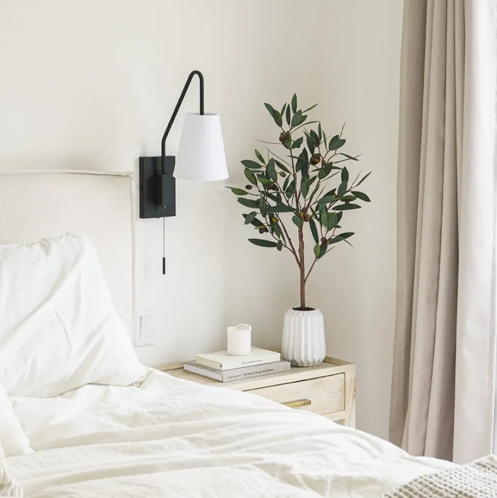 Artificial small olive tree in white pot, 31″