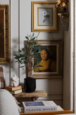 Artificial small olive tree in white pot, 31″