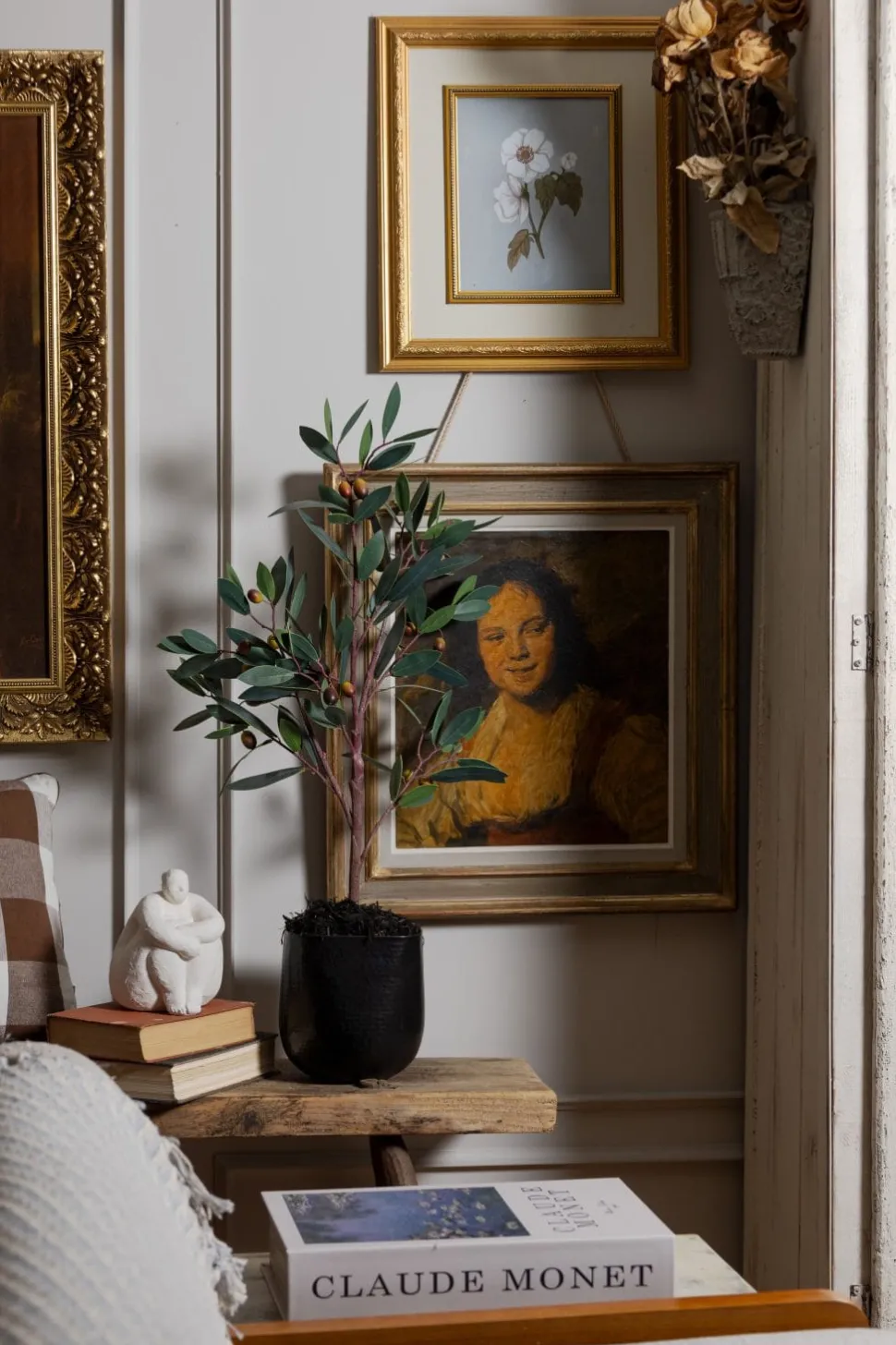 Artificial small olive tree in white pot, 31″