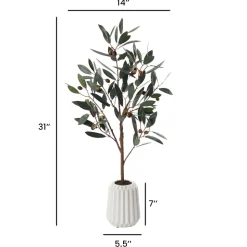 Artificial small olive tree in white pot, 31″
