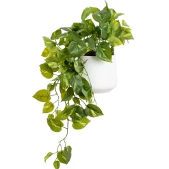 Artificial small pothos plant in a white pot