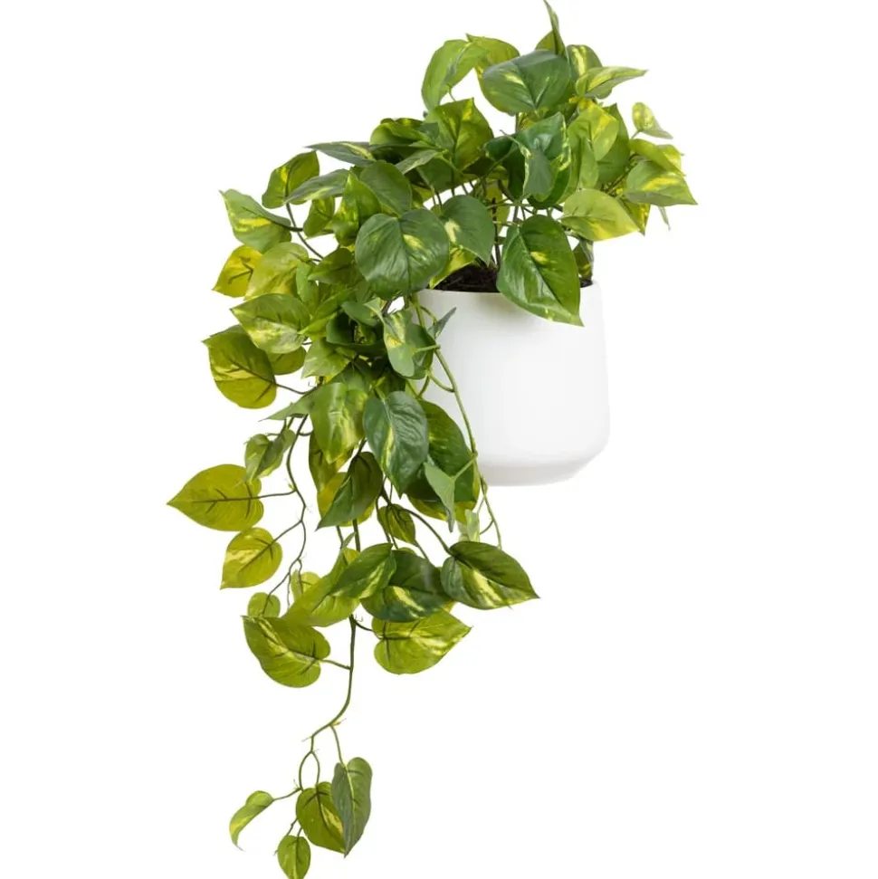 Artificial small pothos plant in a white pot