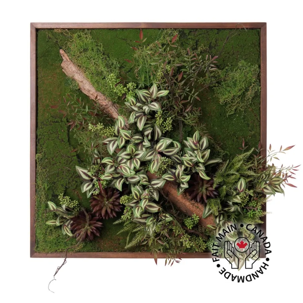 Artificial tradescantia and wood plant wall, 30 x 30"