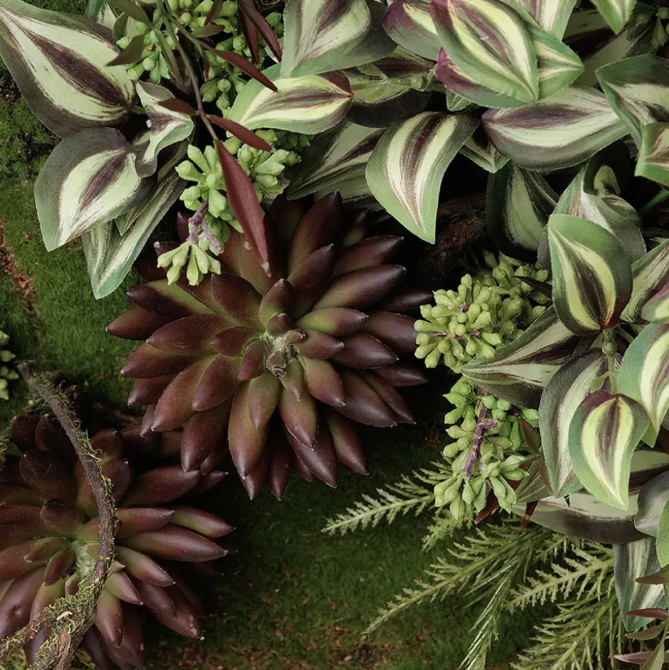 Artificial tradescantia and wood plant wall, 30 x 30"