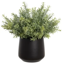 Artificial verdigris grasses in a black pot