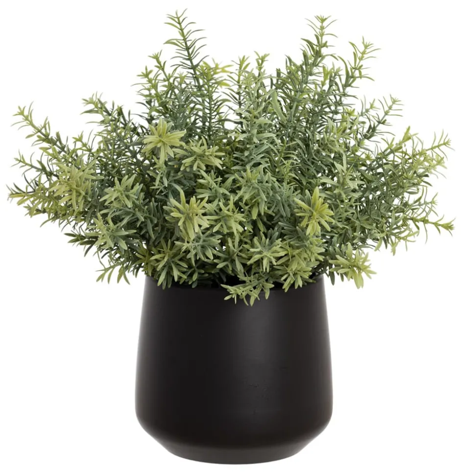 Artificial verdigris grasses in a black pot