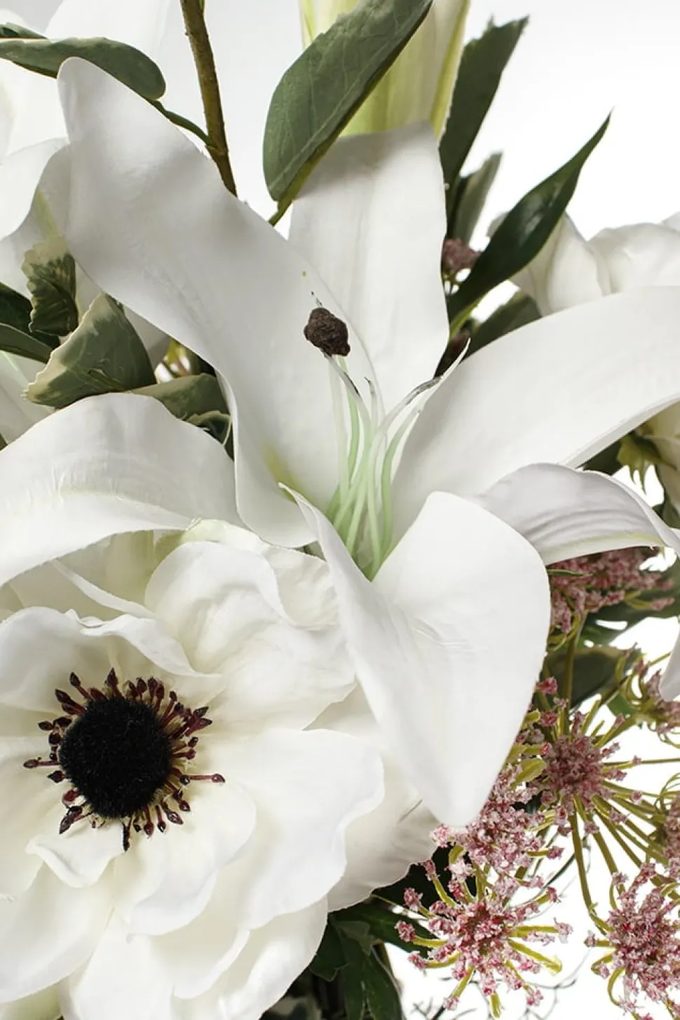 Artificial white anemone flower, 22"