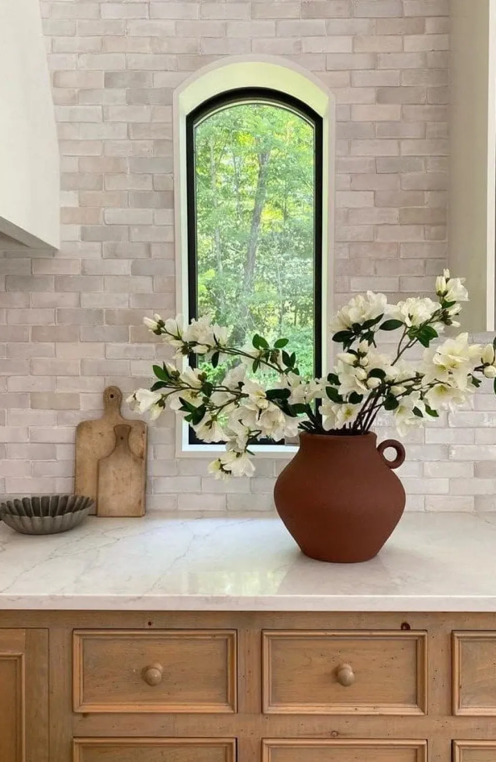 Artificial white azalea flower spray, 38″