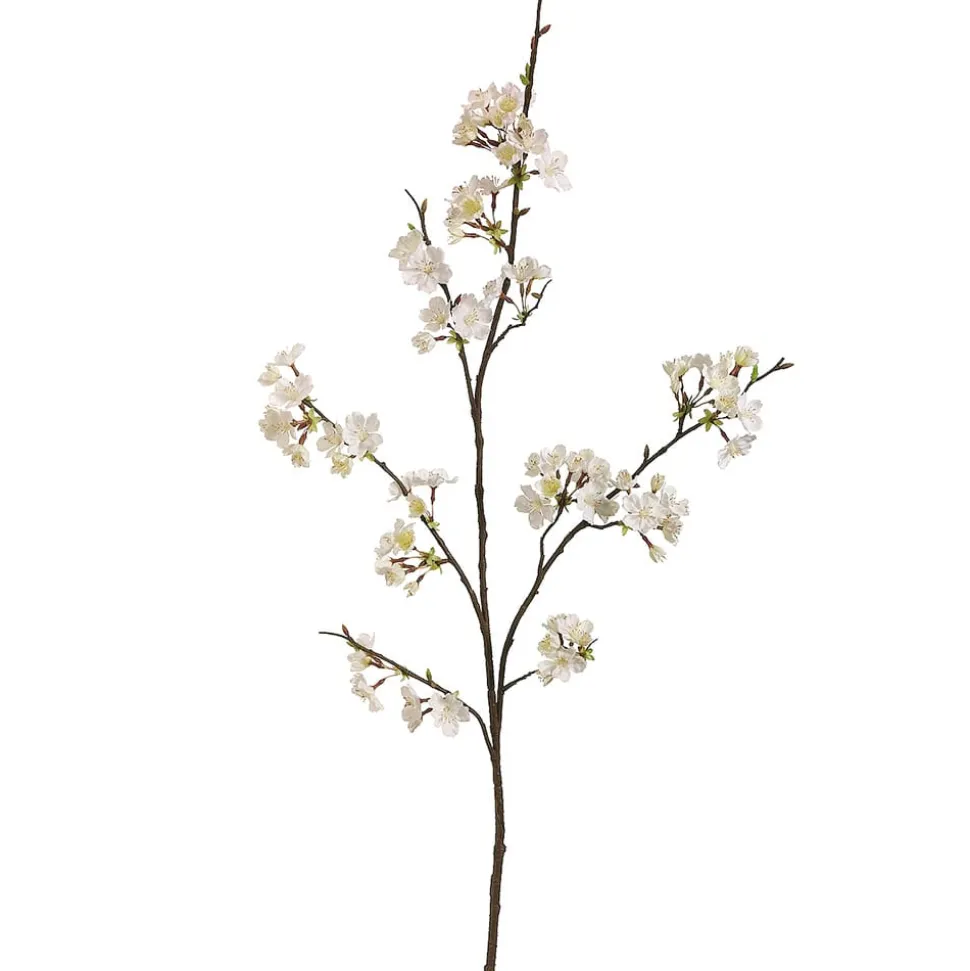 Artificial white cherry blossom branch, 42"