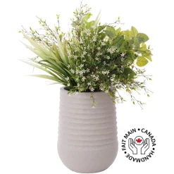 Artificial white flower arrangement in a grey terrazzo beige pot, 28"