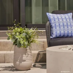 Artificial white flower arrangement in a grey terrazzo beige pot, 28