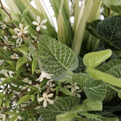 Artificial white flower arrangement in a grey terrazzo beige pot, 28