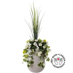 Artificial white geranium in a grey terrazzo beige pot, 55"