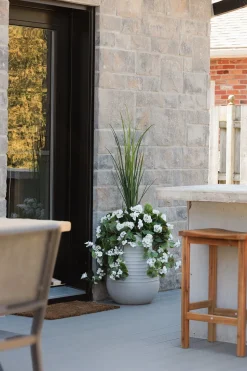 Artificial white geranium in a grey terrazzo beige pot, 55"