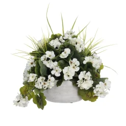 Artificial white geranium flower outdoor centerpiece, 14 x 20″