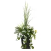 Artificial white geranium flowers and grass outdoor planter, 55″