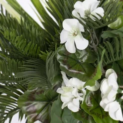 Artificial white geranium flowers and grass outdoor planter, 55″