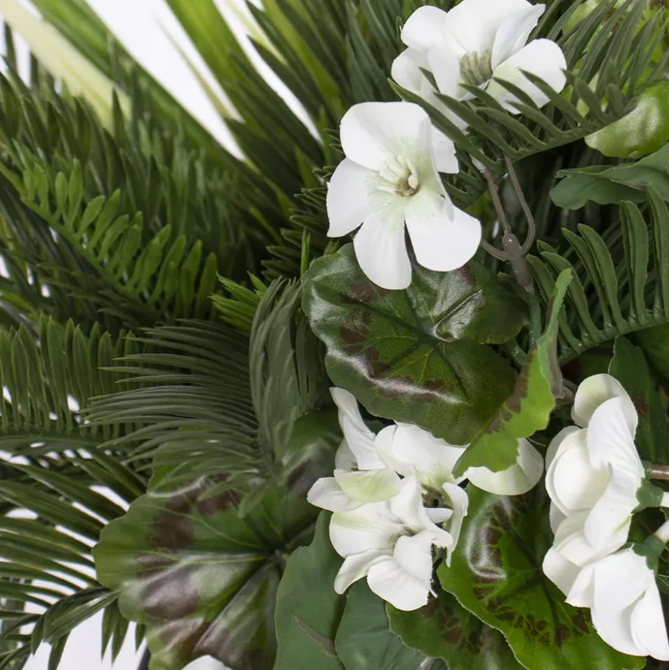 Artificial white geranium flowers and grass outdoor planter, 55″