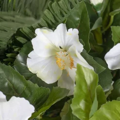 Artificial white hibiscus flowers and grass outdoor planter, 55″