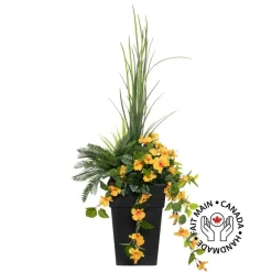Artificial yellow hibiscus flowers and grass outdoor planter, 55″