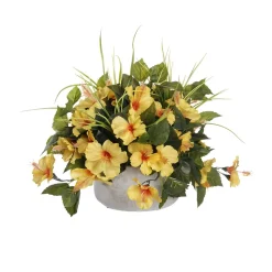 Artificial yellow hibiscus outdoor centerpiece, 14 x 20″