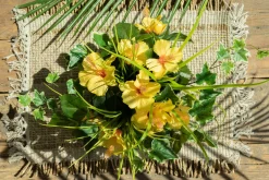 Artificial yellow hibiscus outdoor centerpiece, 14 x 20″