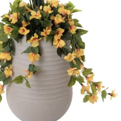 Artificial yellow hibiscus in a grey terrazzo beige pot, 55