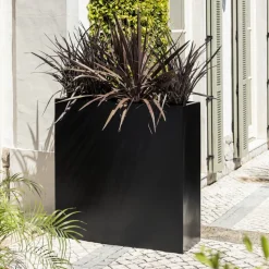 Bac à fleurs en acier inoxydable noir avec trou de drainage, 43 x 37″