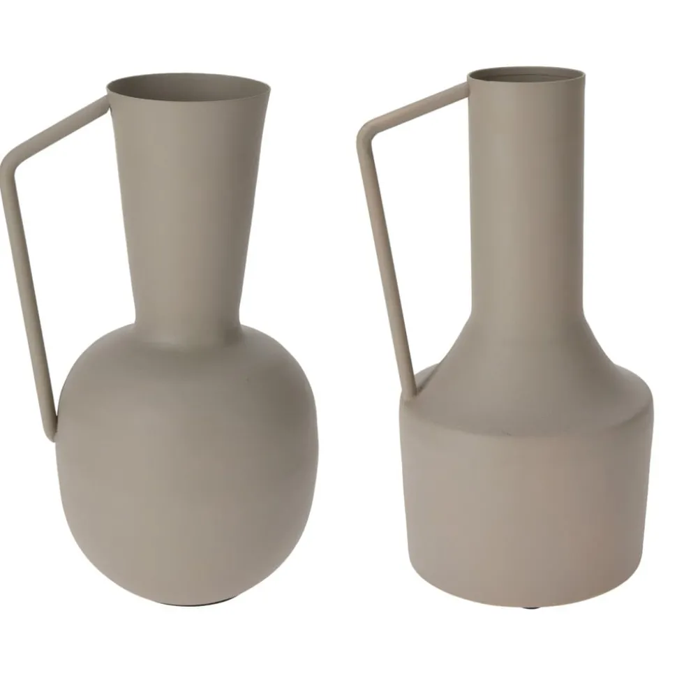 Beige metal jug vase, 11,5 x 6"