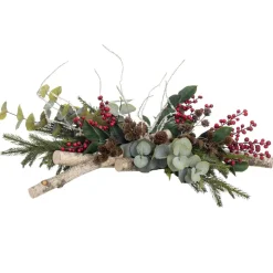 Berry Christmas centerpiece on wood logs, 9 x 26"
