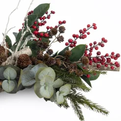 Berry Christmas centerpiece on wood logs, 9 x 26"